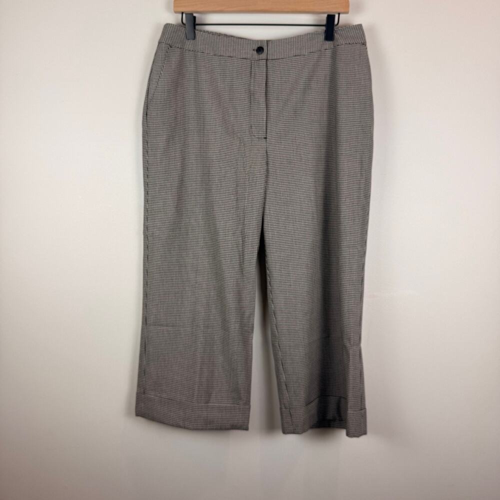 Chico's Pants Women 2 US L White Black Checkered Boston Fit Flat Front Work NWT